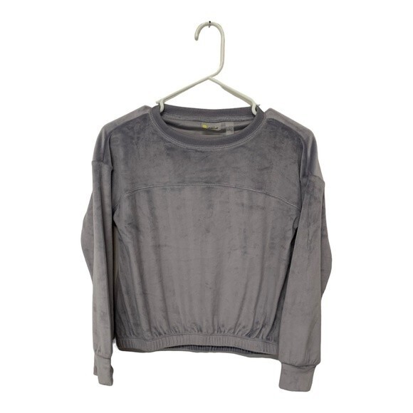 NWOT Zella | Velour Pullover Crewneck Purple Grey Sweatshirt Girls Elastic Comfy - Picture 1 of 5